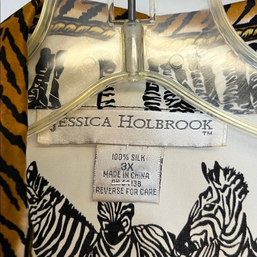Vintage Jessica Holbrook 100% Silk Zebra Print Patterned Button Down Top- 3X - Picture 4 of 5